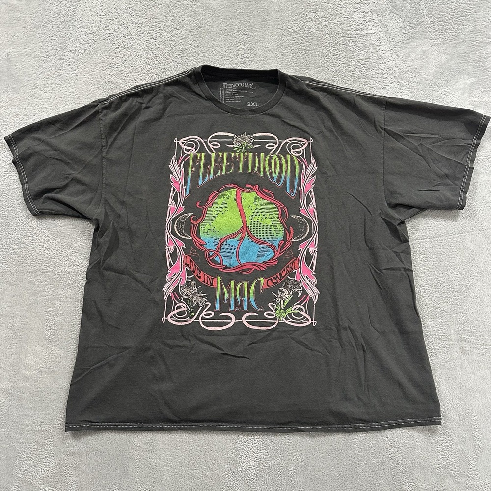FleetWood Mac TShirt Tee Unisex 2XL Gray Y2K Live In Concert Peace Sign Mineral